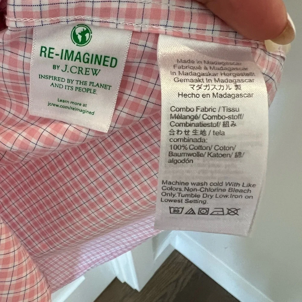 J. Crew Pink gingham pattern Wash Organic Cotton button Down Shirt Size S Y2K H